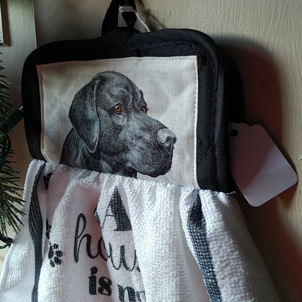 Oven door kitchen towel and mitt